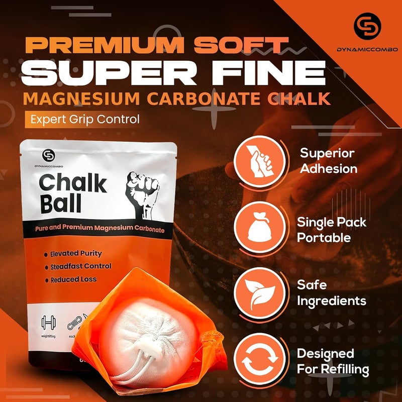 DYNAMICCOMBO Climbing Chalk | Refillable Chalk Ball for Rock Climbing, Weight Lifting & Gymnastics | Storage Bag Included - Image 2